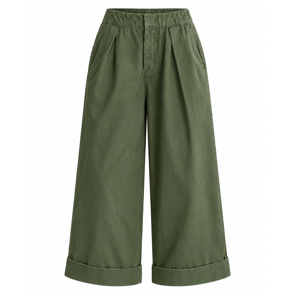 Free People Womens After Love Roll Cuff Baggy Wide Leg Pants Size L Green Boho